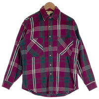90's ST.JOHN’S BAY セントジョンズベイ チェック フランネルシャツ パープル グリーン USA製 Size M 福生店
