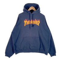 90's~ THRASHER スラッシャー フレイムロゴプリント プルオーバースウェットパーカー ネイビー Size XL 福生店