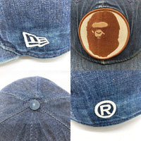 A BATHING APE アベイシングエイプ New Era ニューエラ デニム 猿ワッペン 59FIFTY キャップ 帽子 インディゴ size7 1/2 瑞穂店
