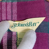 90's ST.JOHN’S BAY セントジョンズベイ チェック フランネルシャツ パープル グリーン USA製 Size M 福生店