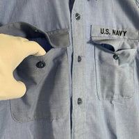 90's U.S.NAVY 米海軍 ユーティリティシャツ 半袖 ライトブルー 8405-01-458-5543 98年会計 Size L 福生店