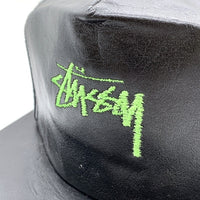 80's~ STUSSY ステューシー ストックロゴ刺繡 レザー チノツイル切替 キャップ 帽子 ブラック オールド 福生店