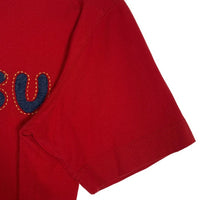 Evisu エヴィス Vガゼット Tシャツ フットボールT レッド デニム地ロゴ Size L 福生店