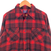 70's PENDLETON ペンドルトン ボードシャツ ウール オープンカラー オンブレチェックシャツ レッド ブラック USA製 Size L 福生店