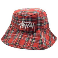 80-90's STUSSY ステューシー チェックロールアップハット スナップボタン レッド USA製 黒タグ Size L 福生店