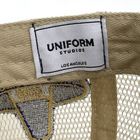 UNIFORM STUDIOS ユニフォームスタジオ MLB ロサンゼルスドジャース 反転ロゴ メッシュキャップ トラッカー スナップバック ベージュ 福生店