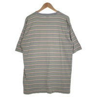 90's STUSSY ステューシー ボーダー ポケットTシャツ グレー ショーンフォント刺繡 インド製 白タグ Size L 福生店