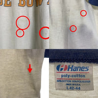 80's MICHIGAN ROSE BOWL 1983 ラグランスリーブカットソー 七分袖 ホワイト ネイビー Hanes USA製 Size L 福生店