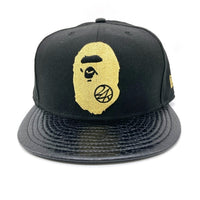 A BATHING APE アベイシングエイプ 24karats トゥエンティーフォーカラッツ New Era ニューエラ サル刺繍 型押し 9FIFTY キャップ ブラックxゴールド sizeF 瑞穂店