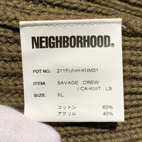 NEIGHBORHOOD ネイバーフッド 21SS SAVAGE . CREW / CA-KNIT LS ダメージ加工 クルーネックセーター カーキ コットン アクリル 211FUNH-KNM01 Size XL 福生店