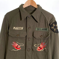 50's U.S.ARMY 米軍 WOOL SHIRTS ウールシャツ スカ刺繡 オリーブ OG-108 クロスヨーク プリーツ Size M 相当 福生店