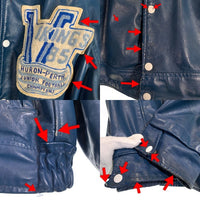 80's~ オールレザー スタジャン アワードジャケット ネイビー VIKINGS スナップボタン ワッペン Size 44 福生店