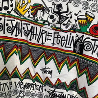 80's STUSSY ステューシー IRIE BAND 総柄 オーバープリント ポケットTシャツ ラスタ ホワイト 黒タグ USA製 Size L 福生店