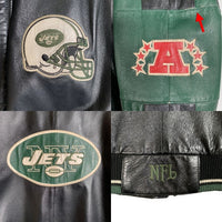 NFL NEW YORK JETS ニューヨーク・ジェッツ オールレザー スタジャン ジャケット 刺繡 ワッペン ブラック グリーン Size XXL 福生店