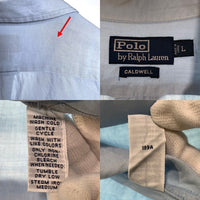 90`s Polo Ralph Lauren ポロ ラルフローレン CALDWELL リネン シルク オープンカラーシャツ 半袖 ライトブルー 裾ポニー刺繡 Size L 福生店