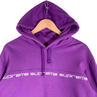 SUPREME シュプリーム 18AW Text Stripe Hooded Sweatshirts テキストストライプ プルオーバースウェットパーカー フーディー パープル Size M 福生店