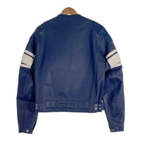 ICON MOTOSPORT アイコン モトスポーツ パンチングレザー ライダースジャケット レーシング 肩パッド ネイビー Size S (38-40) 福生店