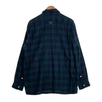 80's STUSSY ステューシー コットン オープンカラーフランネルチェックシャツ ブラックウォッチ 長袖 ネイビー グリーン USA製 黒タグ Size M 福生店