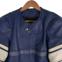 ICON MOTOSPORT アイコン モトスポーツ パンチングレザー ライダースジャケット レーシング 肩パッド ネイビー Size S (38-40) 福生店