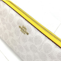 COACH コーチ 814 シグネチャー PVCレザー ラウンドファスナーウォレット 長財布 ホワイト イエロー 福生店