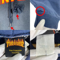 90's~ THRASHER スラッシャー フレイムロゴプリント プルオーバースウェットパーカー ネイビー Size XL 福生店