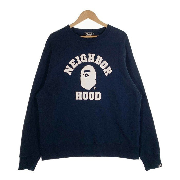 A BATHING APE アベイシングエイプ NEIGHBOR HOOD ネイバーフッド プリント スウェットクルーネックトレーナー ネイビー  001SWJ231901C Size XL 福生店