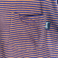 80's STUSSY ステューシー モックネック ボーダーポケットロングスリーブTシャツ ブラウン ネイビー USA製 黒タグ Size L 福生店