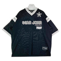 sean john ショーンジョン ロゴプリント ゲームシャツ ブラック sizeXL 瑞穂店