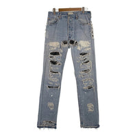 INNOCENCENYC イノセンスニューヨーク ダメージ加工 デストロイレザー デニムパンツ ライトブルー リーバイスリメイク INDELE01 Size 33 福生店