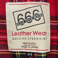 666 トリプルシックス LJM-8 ステアハイド タータン裏地 カーキベージュファスナーテープ フロントフラップ ライダースジャケット ディープレッド size44 瑞穂店