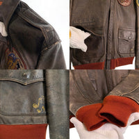 AVIREX アヴィレックス A-2 フライトジャケット アンティークレザー ブラウン パッチ プリント 6121013 Size 42 福生店