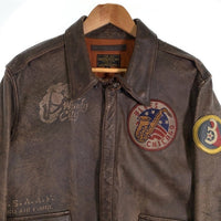 AVIREX アヴィレックス A-2 フライトジャケット アンティークレザー ブラウン パッチ プリント 6121013 Size 42 福生店