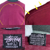 80-90's STUSSY ステューシー シャドーマン刺繡 ロングスリーブTシャツ ボルドー USA製 黒タグ Size L 福生店
