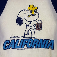 70's ARTEX SCHULZ CALIFORNIA スヌーピープリント ラグランスリーブカットソー ホワイト ネイビー Size M 福生店