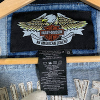 HARLEY DAVIDSON ハーレーダビッドソン BAR & SHIELD LOGO DENIM VEST デニムベスト ワッペン 刺繡 ライトブルー Size XL 福生店