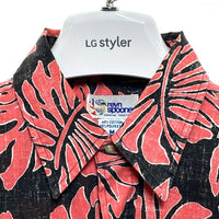reyn spooner レインスプーナー 90s ビキニタグ リーフ総柄 半袖シャツ ブラック×レッド sizeM 瑞穂店