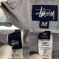 90's STUSSY ステューシー SSリンク刺繡 切替 チェックシャツ 長袖 グレー ブルー USA製 紺タグ Size M 福生店