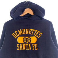 ブランド不明 DEMONETTES SANTA FE カレッジプリント ダブルフェイス プルオーバーフーディー パーカー ネイビー Size S相当 福生店