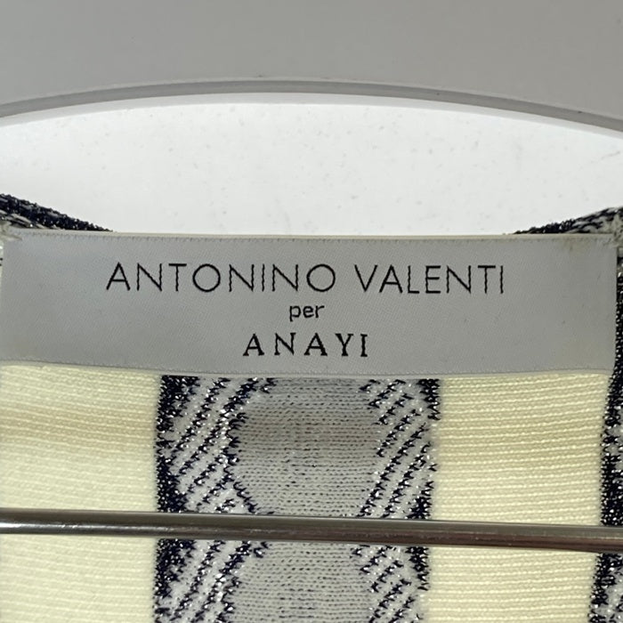 ANAYI アナイ×ANTONINO VALENTI アントニーノ・ヴァレンティ Aライン ストレッチ ワンピース ネイビー×ホワイト size38  瑞穂店