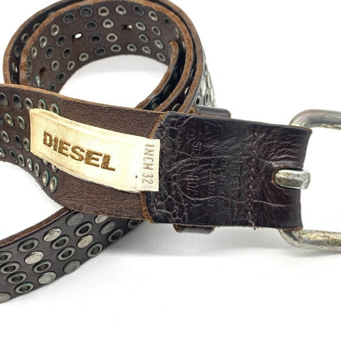 美品◇DIESEL  ディーゼル スタッズ レザー ベルト DIESEL - DIESEL ディーゼル 本革ベルト スタッズロゴ ブラック