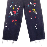 Mutimer ペンキ加工 ブラックデニム ワイドパンツ 裾カットオフ Size 32 福生店