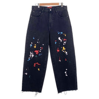 Mutimer ペンキ加工 ブラックデニム ワイドパンツ 裾カットオフ Size 32 福生店