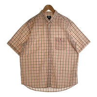 STUSSY ステューシー チェック柄 半袖 ボタンダウンシャツ ロゴ刺繡 ホワイト ピンク ブラウン Size L 福生店