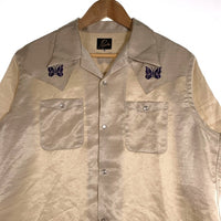 Needles ニードルズ S/S Cowboy One-Up Shirt Poly Slub Sateen サテン 半袖 シャツ ベージュ MR254 Size M 福生店