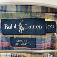 Ralph Lauren ラルフローレン MCMEEL ボタンダウン マドラスチェック 半袖シャツ ブルー×グリーン sizeXL 瑞穂店