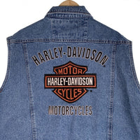 HARLEY DAVIDSON ハーレーダビッドソン BAR & SHIELD LOGO DENIM VEST デニムベスト ワッペン 刺繡 ライトブルー Size XL 福生店