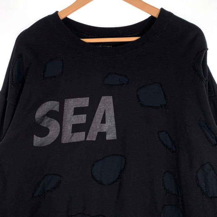 WIND AND SEA ウィンダンシー 22SS WILDSIDE ワイルドサイド ヨウジヤマモト Damage Cutting Sweat  Shirt ダメージカッティングスウェットシャツ トレーナー ブラック Size 5 福生店