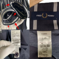 FRED PERRY フレッドペリー スタンドカラー 切替 ストライプ ジップアップシャツ ジャケット ネイビー F2663 Size L 福生店