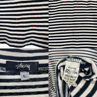 80's STUSSY ステューシー モックネック ボーダーポケットロングスリーブTシャツ ブラック ホワイト USA製 黒タグ Size L 福生店
