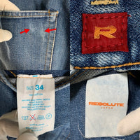 RESOLUTE リゾルト 710 テーパードデニムパンツ インディゴ セルビッジ ボタンフライ Size 34 福生店